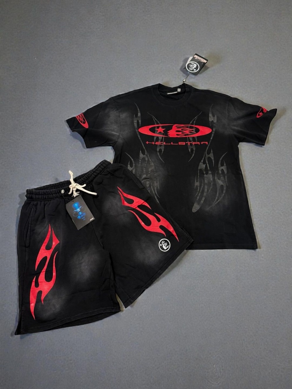 HELLFIRE Black & Red Flame Graphic Tee and Shorts Set
